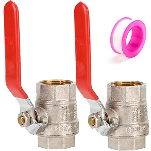 Kugelhahn 1/2 Zoll IG-IG, Messing Absperrhahn mit rotem Hebelgriff, 2er Set, DN15, PN40, CW617N, Voller Durchgang, Wasserhahn Ventil für für Wasser, Gas, Sanitär, mit Dichtungsband