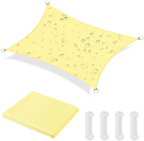 OFFCUP Toldo Vela de Sombra, Vela de Sombra Cuadrado 3 * 4M, Vela de jardín Protección Rayos UV Impermeable Protección con 4 Cuerdas largas de 3 m largas para Exterior Terraza Patio Jardín(Beige)