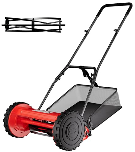 Garvee Tondeuse à Gazon Manuelle sans Fil – Coupe-Herbe 16 Pouces, Cadre Acier, Hauteur réglable, poignée Ergonomique, bac de ramassage 30L – Parfaite pour Petits Jardins et pelouses – 16 Pouces,