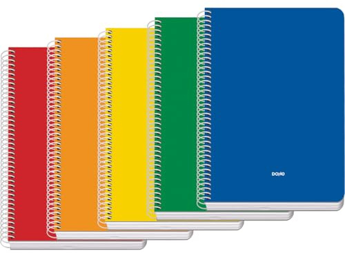 Dohe - Hefte A5 (5 St.) - Größe 15x21 cm, 5 Farben: Blau, Rot, Orange, Gelb und Grün, 80 kariert Seiten (4x4 mm), Spiralbindung, Softcover aus Karton, Bürobedarf