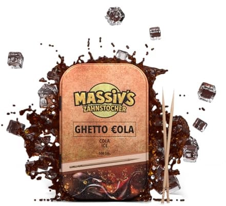 Massiv's Zahnstocher - Zahnstocher mit Geschmack – GHETTO COLA | 100 aromatisierte Zahnstocher – frischer Atem – stylische Metalldose – vegan, zuckerfrei