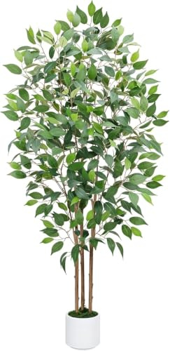 Fairblo Artificial Ficus Benjamina Plant 150 cm Artificial Tree Large with White Pot