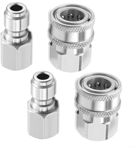 Set di attacchi rapidi in acciaio inox 3/8 pollici NPT per idropulitrici ad alta pressione, 4 pezzi con adattatore filettato interno ed esterno, robusto e resistente alla corrosione per tubi e