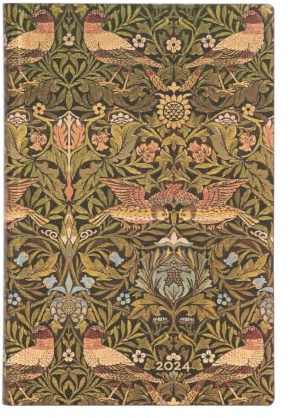Paperblanks Flexi 12-Monatskalender 2024 Morris Vögel, Vertikal - Mini (140 x 95), Französisch
