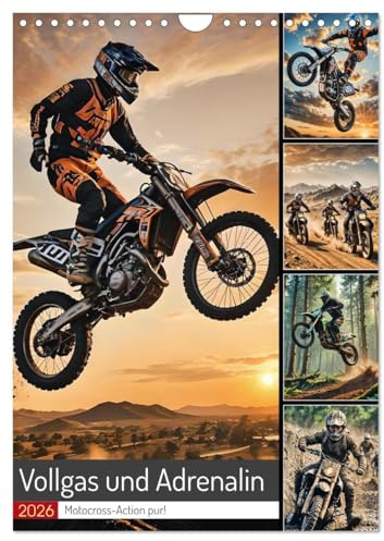 Vollgas und Adrenalin - Motocross-Action pur! (Wandkalender 2026 DIN A4 hoch), CALVENDO Monatskalender: Motocross-Action in spektakulären, KI-generierten Bildern. (CALVENDO Sport)