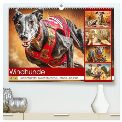 Windhunde. Seelenflüsterer zwischen Anmut, Tempo und Stille (hochwertiger Premium Wandkalender 2026 DIN A2 quer), Kunstdruck in Hochglanz: Windhunde ... und natürlicher Schönheit (CALVENDO Tiere)