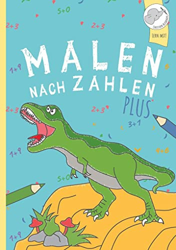 Malen nach Zahlen: Plus-Rechnen mit tollen Dinomotiven trainieren.