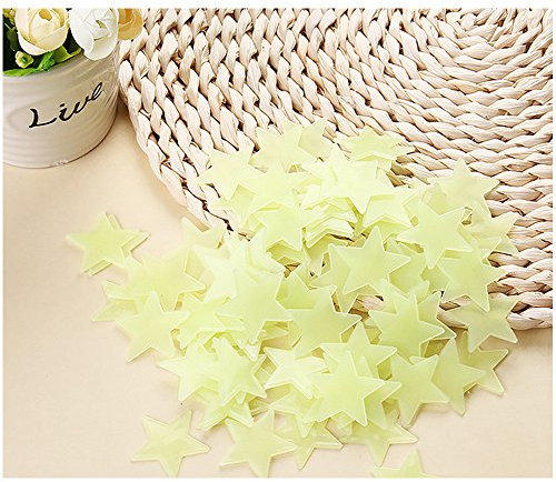 Hamhsin 100 Home Luminous Wand Aufkleber Phosphoreszierendes Sterne Aufkleber Decke, leuchtet im Dunkeln, Sterne Aufkleber Baby Kids Schlafzimmer (100 Stück), plastik, gelb, 100PCS