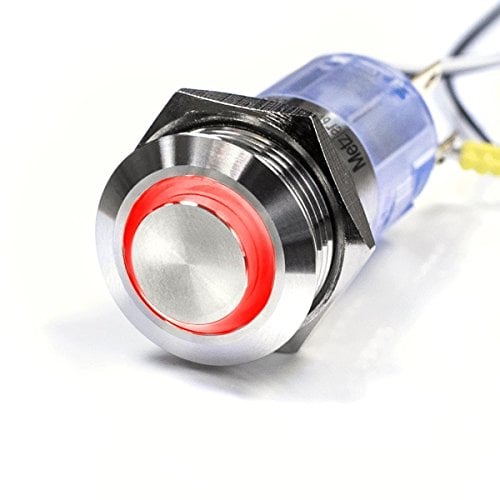 Metzler LED-Drucktaster - Einbau-Durchmesser 16 mm - Vandalismus-geschützt - Edelstahl - rostfrei wasserdicht - mit Ringbeleuchtung (Tastend, Rot)