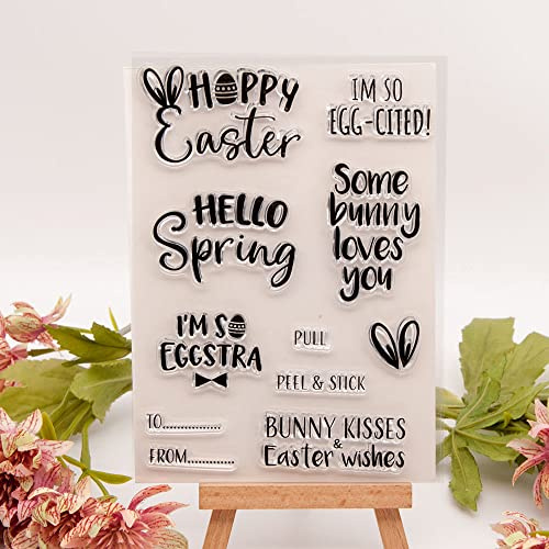 Joyful Home Happy Easter Hello Spring Bunny Wishes Rubber Clear Stamp for Card Making Decoration and Scrapbooking