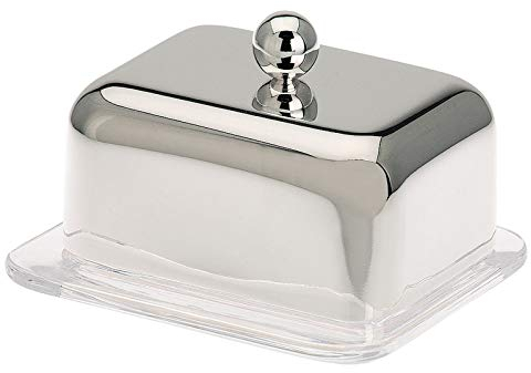 kleine Butterdose für 1/4 Pfund Butter (125g) - eckige Butterglocke 10 x 9 cm mit Edelstahl-Deckel - Mini Butterbehälter mit Glas-Untersetzer - auch als Käseglocke nutzbar