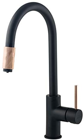 DEANTE Drei-Wege-Hahn Kupfer/Schwarz C-Auslauf - Designer Drei-Wege-Wasserhahn für Wasserfilter - Küchenarmatur für Osmose Filter - Duo Wasserhahn für Trinkwasser-Armatur Trinkwasserhahn 3wege