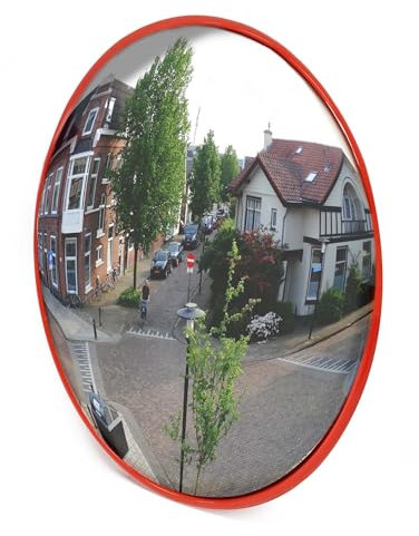 Wiltec Verkehrsspiegel 30 cm konvex, runder Sicherheitsspiegel mit 130-160° Sichtfeld, Konvexspiegel aus Polycarbonat, Überwachungsspiegel für Ausfahrten inkl. Montagematerial