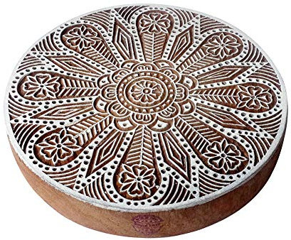 8 Inch Handgeschnitzt Holzblöcke Groß Blume Runden Entwürfe Großer Drucken Stempel