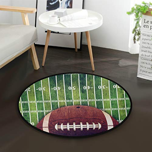 Mnsruu American Football Field Teppich, Vintage, rund, für Wohnzimmer, Schlafzimmer, 92 cm Durchmesser