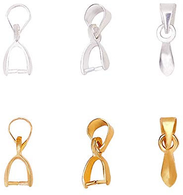PH PandaHall 160pz Ganci per Ciondoli Collane Fermagli per Ciondoli, Oro Argento Chiusura Pendenti Bail in Ottone Pinch Clasp Bails per Ciondolo Creazioni di Gioielli