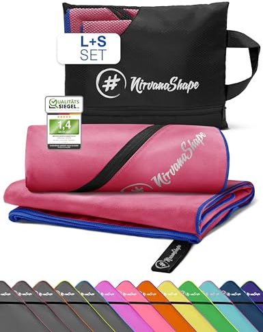 NirvanaShape Mikrofaser Handtuch, Microfaser Handtücher leicht, kompakt als Badetuch, Reisehandtuch, Strandtuch, Sporthandtuch, 2er Set L+S 140 x 70 + 60 x 40 cm