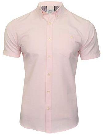 Xact Men's Oxford Short Sleeved Shirt, Button-Down Collar, Cotton Rich, Regular Fit (Soft Pink) XL
