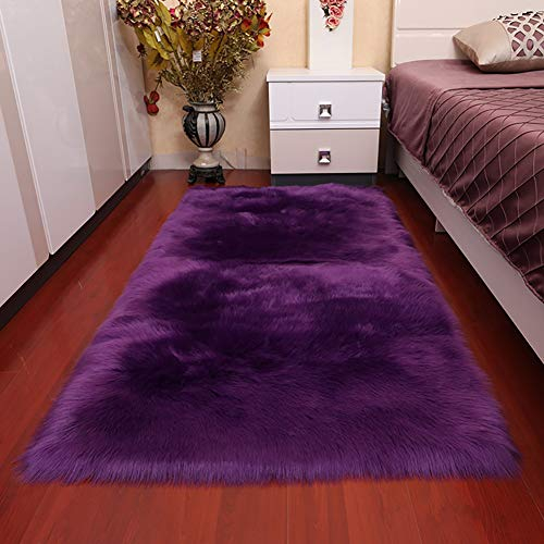 Lsimeru Lila Teppich Hochflor Flauschig 60x120cm Rechteckig Bobo Lang Kunstfell Schaffell Imitat Nachahmung Wolle für Schlafzimmer Kinderzimmer Wohnzimmer
