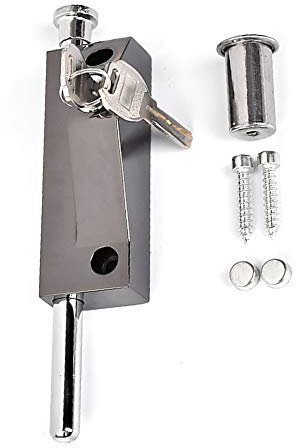 Door Pushbolt Multi-Purpose Door Bolt Safety Door Lock with 2 Keys for Revolving Doors, Pushing Doors, Sliding Doors, Wooden Doors, Aluminum Alloy Doors (Black)