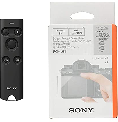 Sony RMT-P1BT Bluetooth Fernbedienung (passend für A6400, A7M3, A7RM3, RX100M7) schwarz & PCK-LG1 (Schutzglas für LC-Display A9)