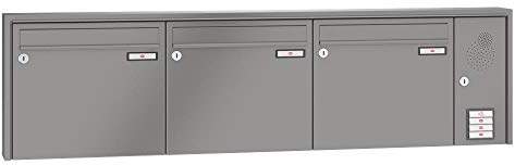 RENZ/Quadra / 3er Aufputz-Briefkastenanlage Wand-Briefkasten mit Sprechfeld/RAL-Farbe 9007 Volumen 12 L/Dein-Briefkasten.de