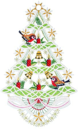 Plauener Spitze Fensterbild Weihnachtsbaum farbig 21 x 34 cm Fensterdeko Fensterschmuck Bilder Handarbeit Deko Fenster
