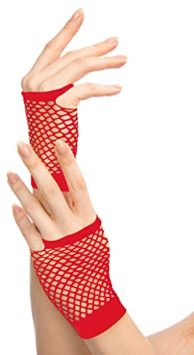 Balinco Rockige Netzhandschuhe 80er / 90er Jahre für Damen & Mädchen (Rot)
