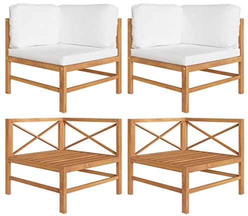 vidaXL 2X Teak Massiv Ecksofa mit Creme Kissen Sofa Lounge Gartensofa Sessel Gartensessel Einzelsofa Gartenmöbel Garten Terrasse Outdoor