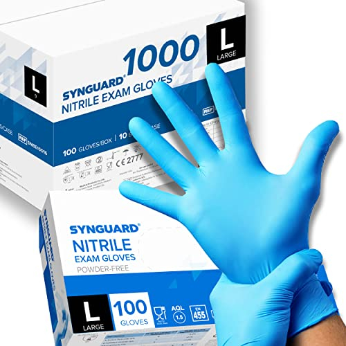 1000 gants en nitrile sans poudre, sans latex, hypoallergéniques, gant nitrile bleu, gants jetable, Gants d'examen médical conforme à la norme EN455 (Taille L)
