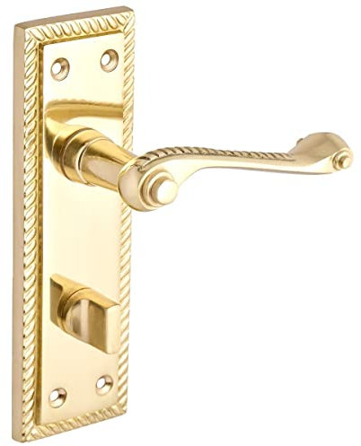 Designer Levers - Georgian Roped Design Lever Door Handles - Polished Brass - 1 Pair - Bathroom Locking Door Handle - with Thumbturn