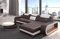 Sofa Berlin L Form Ecksofa Leder mit LED Licht Ledersofa Ottomane Couch mit Kopfstützen (Ottomane rechts, Braun-Weiß)