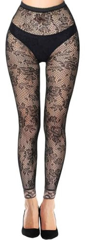 Collants résille sans pieds pour femme Noir, Rose anglaise en gras, taille unique
