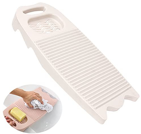 Planche à laver en plastique avec porte-savon, outil portable pour lavage des vêtements, planches à récurer, outils de nettoyage pour la maison, l'école, le dortoir (blanc cassé)