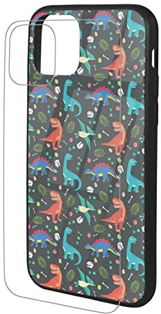 AROONS Cartoon Dinosaur Printed Phone Cases for iPhone 11 Pro Case 5.8 Inch Shockproof Tempered Glass Case for iPhone 11 Pro Case Cover, Anti-Fingerprint, Not Yellowing