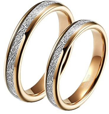 Homxi Freundschaftsringe für 2 mit Gravur,Eheringe Wolfram 4MM Rosegold Ring mit Rund Paar Trauringe Damen 52 (16.6) + Herren 60 (19.1)