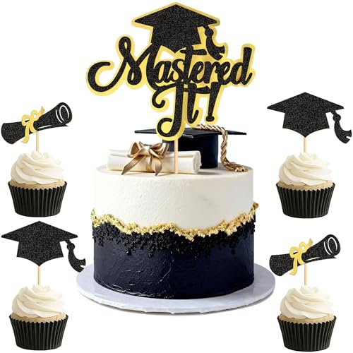 25 Stück Master It Kuchen Topper Glitzer Abschlussmütze Master Diploma Torten Dekor 2026 Absolventen Abschluss Gratulation Partie Dekor Graduation Party Decorations