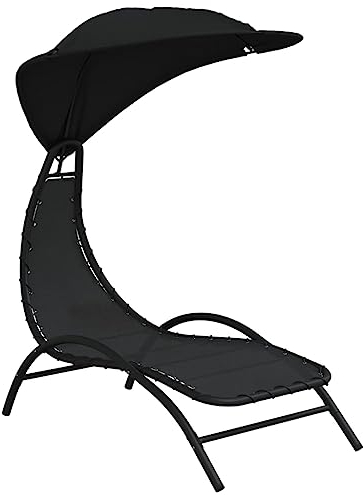 vidaXL Outdoor Sun Lounger with Canopy - Comfortable, High-Back Armrest, Textilene Fabric, Steel Frame, Adjustable Canopy, Ideal for Patio, Garden, or Deck- Black