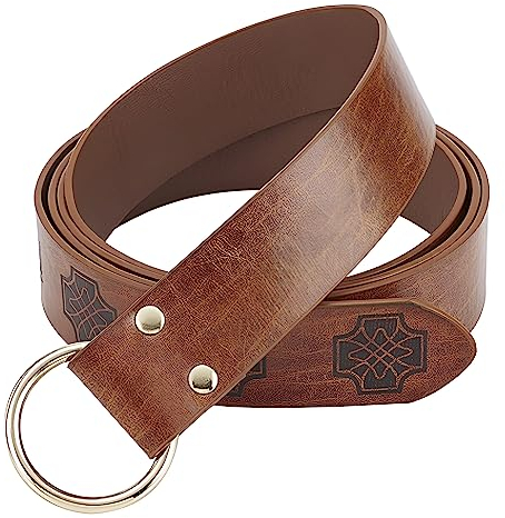 TINAYAUE Mittelalterlicher Gürtel Schlaufengürtel des Ritters Unisex Renaissance Schnallengürtel Verfeinert geprägter Kunstledergürtel Vintage Ring Ledergürtel Wikinger Cosplay Kostüm für Halloween