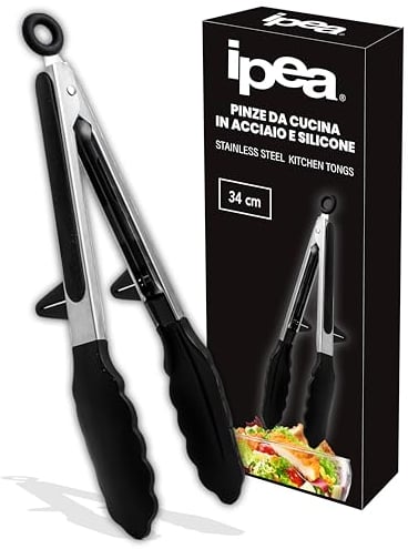 IPEA Pinze da Cucina in Acciaio Inox con Punte in Silicone - Pinza Professionale per Barbecue, Carne, Insalata, Pasta Buffet con Sistema di Bloccaggio - Pinze da Chef Resistenti al Calore - 27 cm