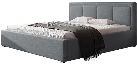 Mirjan24 Polsterbett Modem mit Rollrost, Farbauswahl, Webstoff, Doppellbett, Bett, Ehebett mit Polsterkopfteil (Malmo 13 378, 200 x 200 cm)