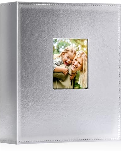 Ywlake Fotoalbum 10x15 400, Großes Leder Einstecken Einsteckalbum für Hochformat Fotos Bilder Silber