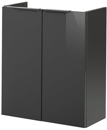 FACKELMANN Luna Waschbeckenunterschrank schmal – Unterschrank für Waschtisch im Gäste-WC (52 cm x 60 cm x 24 cm) – 2 Türen – SBC Badezimmerschrank hängend in Anthrazit/Schwarz