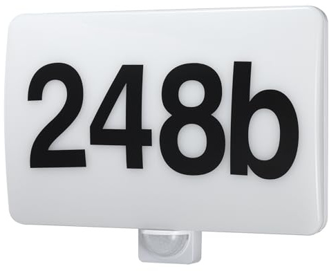 Maclean MCE466 LED Hausnummernleuchte mit PIR Bewegungsmelder und Dämmerungssensor, Dimmbar, Standby Modus Außenwandleuchte 1800lm 20W 4000K Neutralweiß IP65 (Weiß)