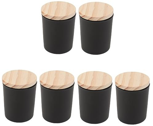 STOBOK 6 Tarros De Vela De Vidrio Negro con Tapas Vasos De Vidrio Frascos Vacíos Candelabros Tanque De