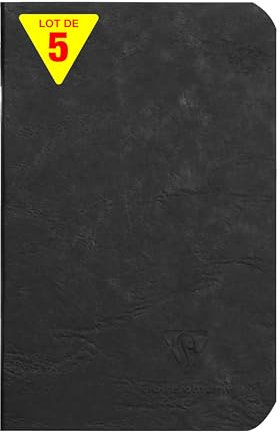 Clairefontaine 734101Cpack - Packung 5 Heft - Notizbuch geheftet, Age Bag, 9x14 cm, 48 Blatt, blanko, 90g, Schwarz, 1 Pack