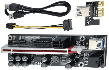Riser 1X auf 16X GPU Riser Karte V011-PRO, mit 0.6m USB 3.0 Verlängerungskabel - 2 * 6PIN Powered - 10 Solid Capacitors - Graphics Extender Riser Adapter für Bitcoin Ethereum Mining ETH(1pc)