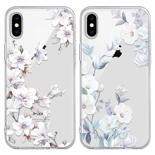 Foonary 2 Pack Clear Print Phone Case Compatible with iPhone XS Max 6.5, Slim Soft Silicone with Flower Design Aesthetics Transparent Pattern Cases, Shockproof Bumper Protector Cover