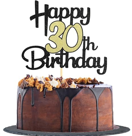 Sotpot Tortenaufsatz zum 30. Geburtstag, glitzernd, Schwarz und Gold, 1 Stück