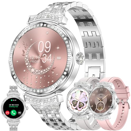 Smartwatch Donna Chiamata Bluetooth e Risposta Vivavoce, 1,32” AMOLED 5ATM Smart Watch con 123 Modalità Sport Cardiofrequenzimetro Sonno Notifiche Messaggi Orologio Fitness per Android iOS (Argento)